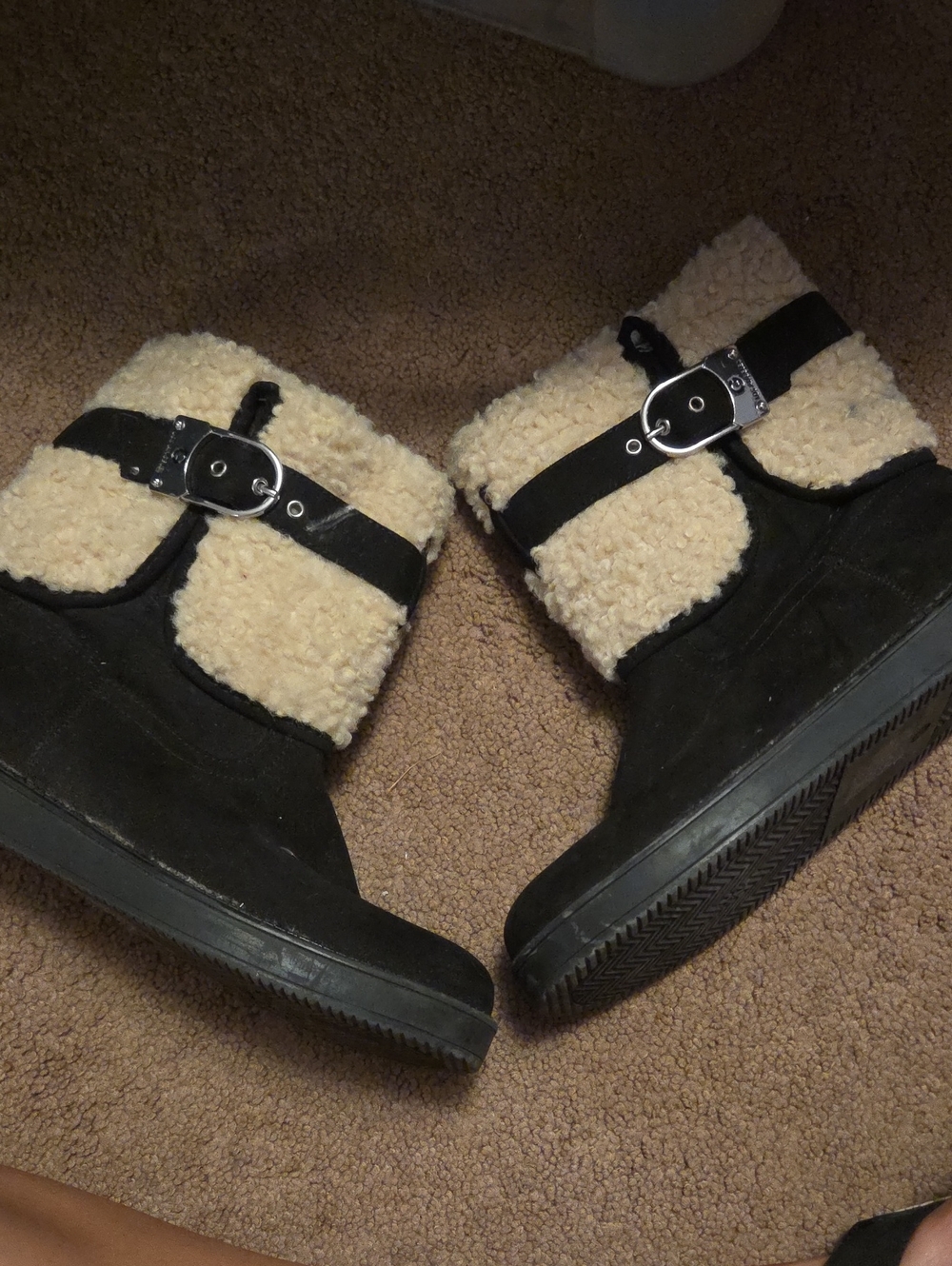 Guess Black Suede Winter Boots with Cream Shearling Cuff